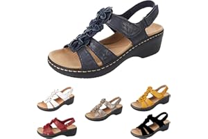 LYMPHVITY Womens Libiyi Vintage Flowers Fish Mouth Sandals with Orthopedic Arch-Support Wedge Platform Bohemian Adjustable Ankle Strap Casual Sandals