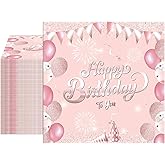 40 PCS Disposable Dinner Napkins Happy Birthday Napkins Pink Rose Gold Dessert Napkins Rose Gold Theme Disposable Paper Napkin for Dinner Cocktail Girl 13th 16th Birthday 2-Ply
