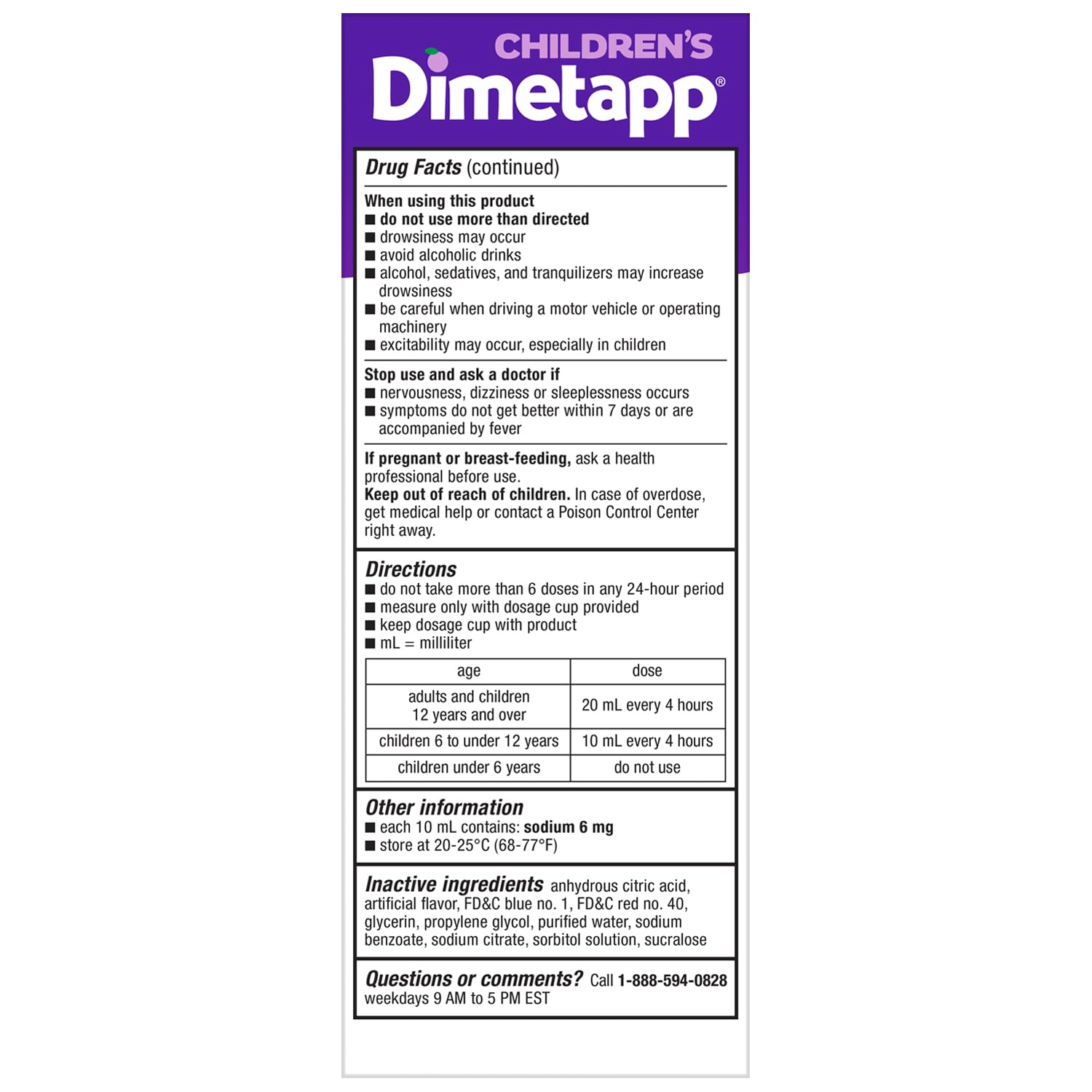 Dimetapp Children’s Fast-Acting Cold & Allergy Medicine, Antihistamine, Relieves Runny Nose, Sneezing, Itchy, Watery Eyes & Itchy Throat, Grape Flavor, Alcohol-Free, Phenylephrine-Free, 8 FL OZ