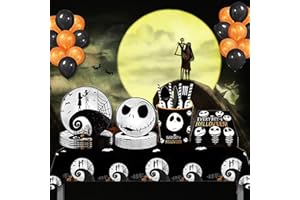 TOMYOUNG 120Pcs Nightmare Birthday Christmas Party Supplies Set Before Christmas Party Holiday Decorations Tableware Set with Dinner Plates,Cake Plates, Napkins, Tablecloth,Serves 10
