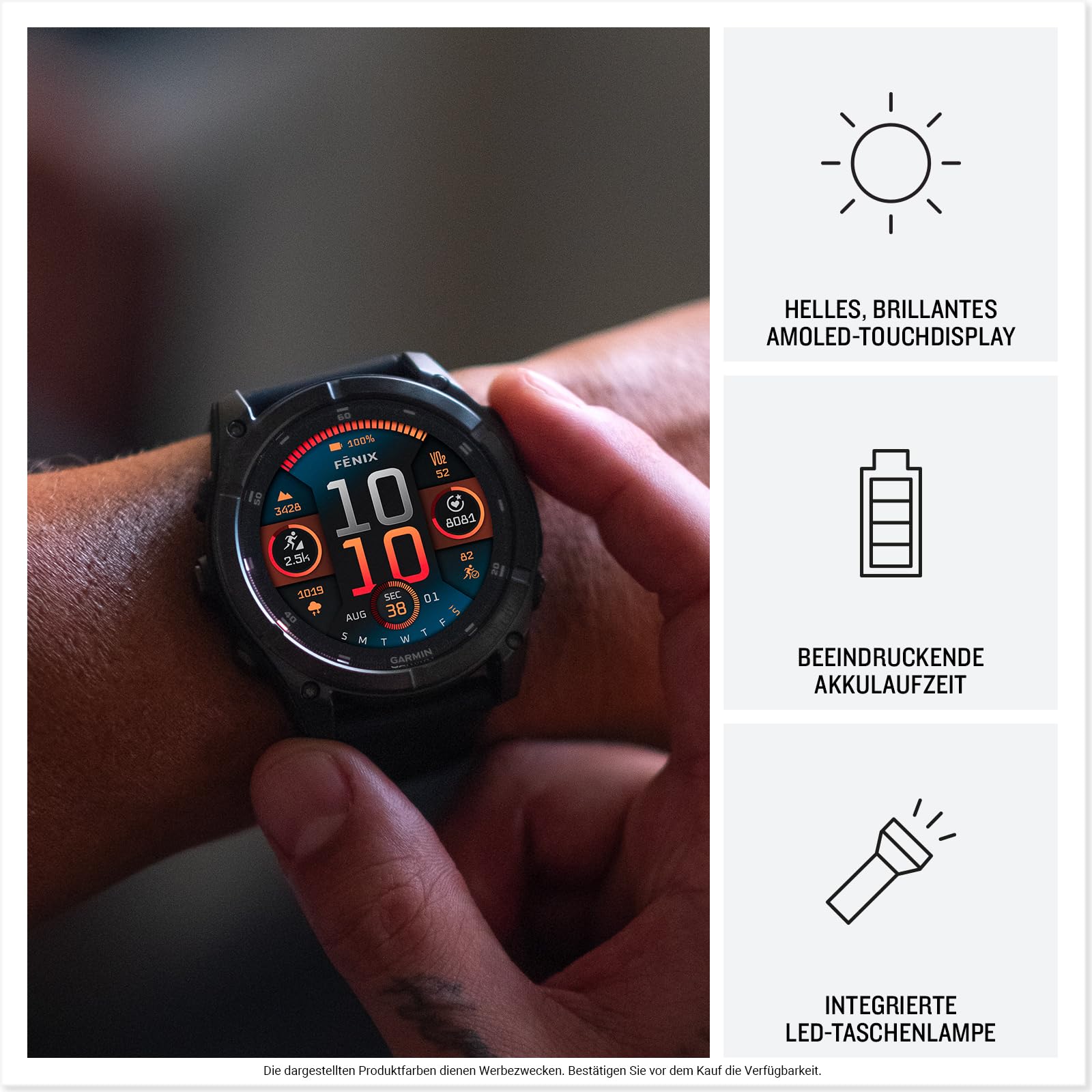 Garmin fēnix 8 47mm – Multisport-Smartwatch, 1,4" AMOLED Touch-/Tastendisplay, bis zu 16 Tage Akkulaufzeit, 80+ Sport-/Outdoor-Apps, TOPO-Karten, EKG, Telefonie, Musik, Taschenlampe 4