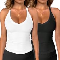 MUYDZ 2-Pack Women's Ribbed Tank Tops - V-Neck Sleeveless Camisole, Basic Workout & Casual Tops - View #6