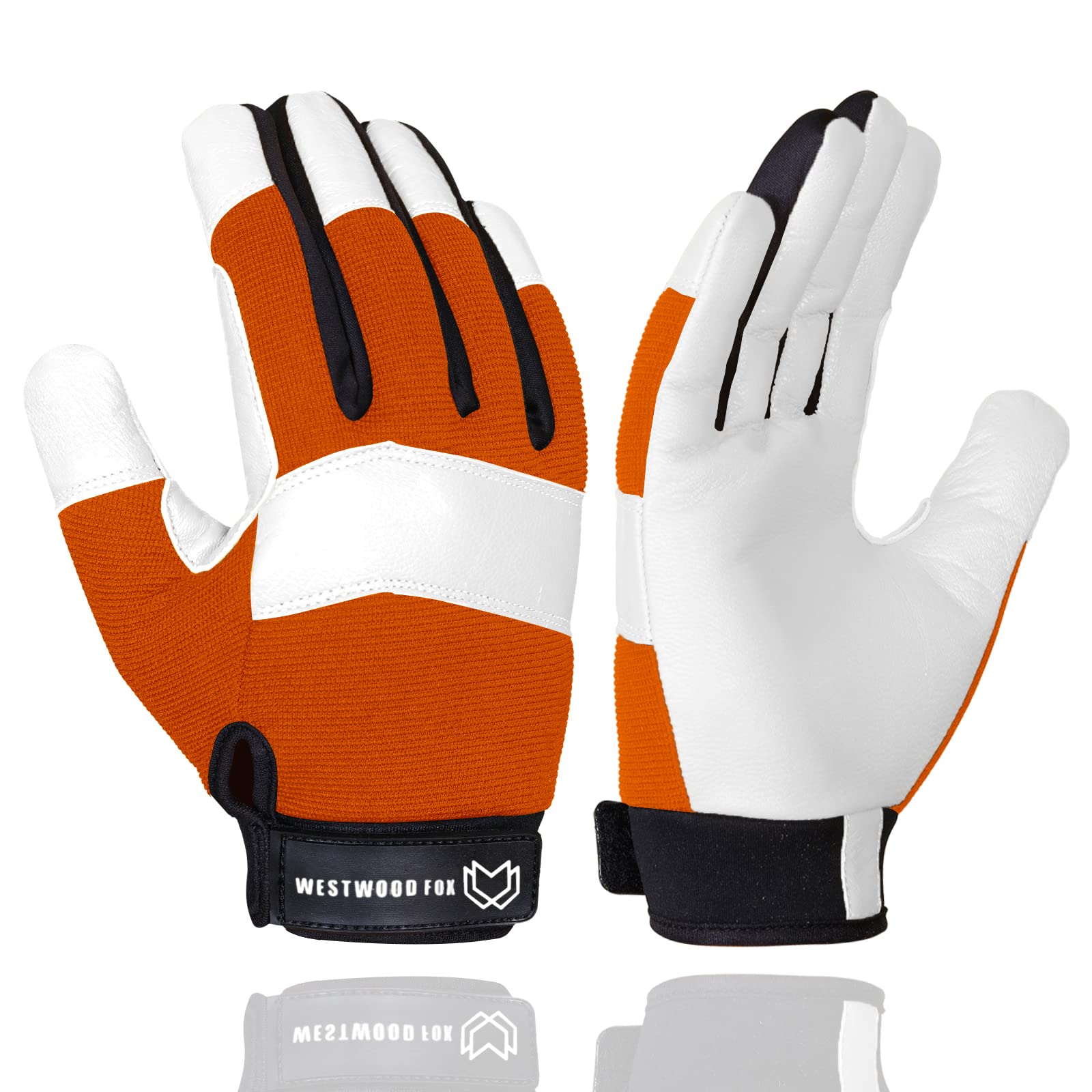 WESTWOOD FOX Gardening Working Gloves Garden Thorn Proof Flexible Heavy Duty Leather Mechanic Utility Dexterity Breathable Construction Gloves for Work Mens Women (Medium, Orange) — image 1