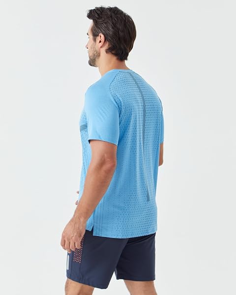APPRIVOISE-MOI MENS ATHLETIC T-SHIRTS QUICK-DRY MOISTURE WICKING COOLING RUNNING SHORT SLEEVE SHIRT PERFORMANCE TEES GYM TENNIS WORKOUT HIKING CATIONIC SKY-BLUE