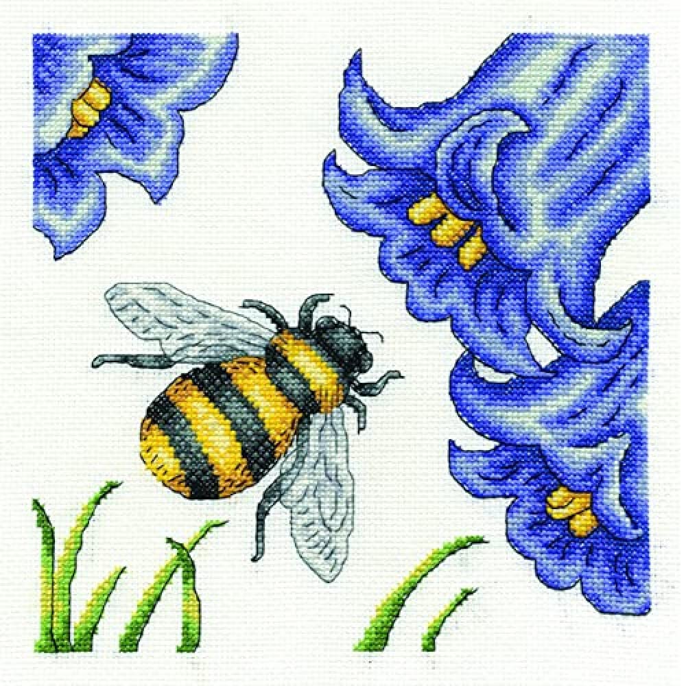 DMC BK1539 Bee and Bluebells 14 Count Cross Stitch Kit, Other, Multi Colour, 17.78x21.59x0.63 cm