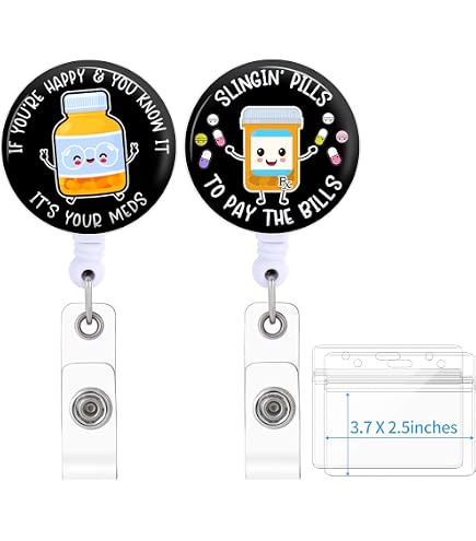 Funny Pharmacy Tech Badge Reel – Cute Pill Bottle Design For Nurses & Medical Workers - View #10