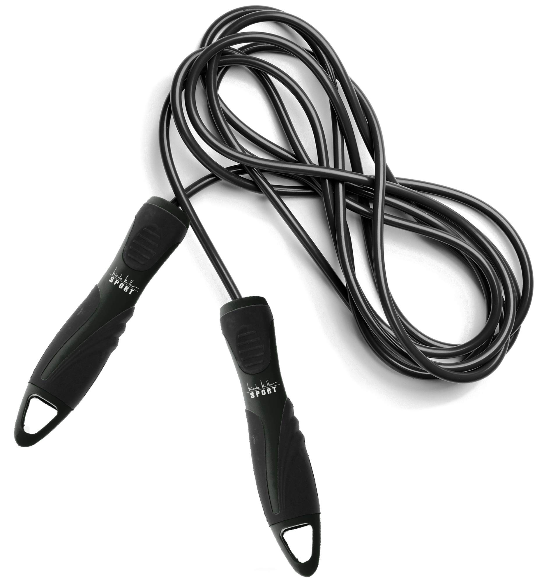 Nicole Miller Jump Rope, Speed 9 feet Jumping Ropes Workout for Kids, Women, Men with Rubberized Non-Slip Handles (Black)
