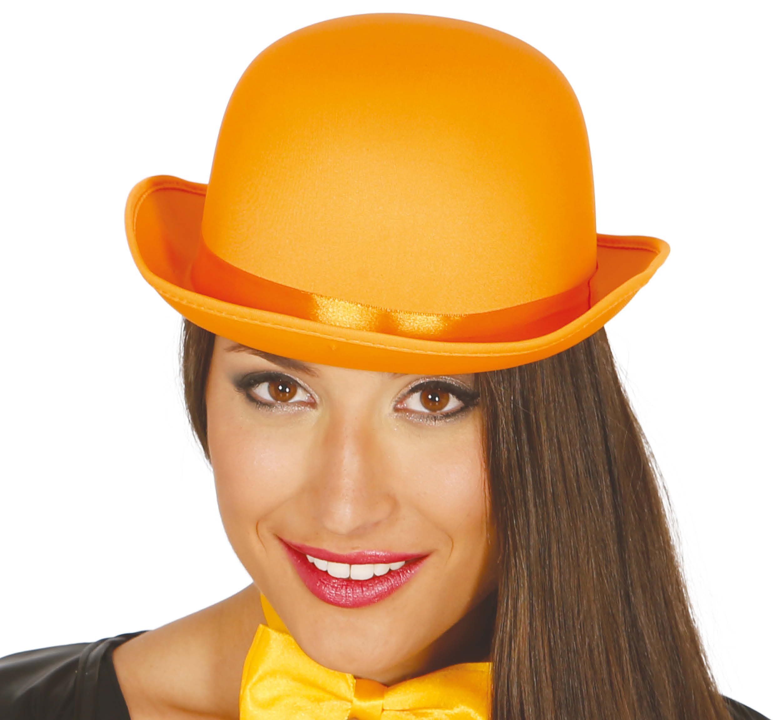 FIESTAS GUIRCA Adult Satin Deluxe Bowler Hat Orange Clown Fancy Dress Up Colourful Hat Halloween Cosplay World Book Day Circus Fancy Dress Unisex One Size