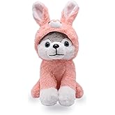 YONLIT Adorable Husky Stuffed Animal Dressed in a Pink Bunny Outfit, Super Cute and Soft Plush Puppy Bunny for Easter Basket Gifts or Dog Lovers 10 Inches (Husky-Bunny 01)
