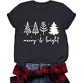 Merry Christmas Shirts for Women Funny T-Shirts for Women Crew Neck Short Sleeve Multiple Graphic Tee Tops