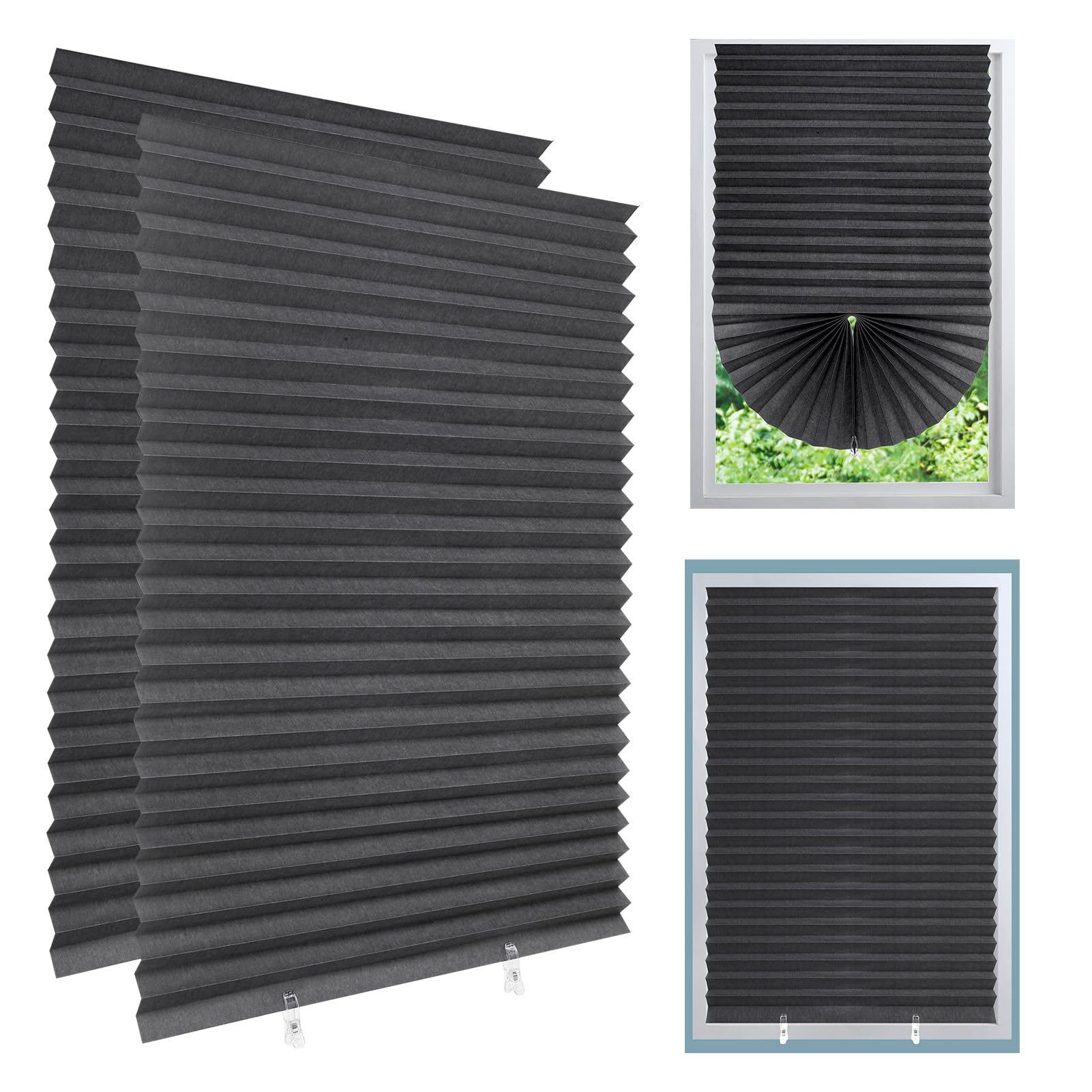 2 Pack Temporary Blackout Blinds, 150 * 60cm Stick on Blinds Curtains No Drill Blinds Curtains Blackout High Shading Blind for Home Bedroom Kitchen Bathroom Windows, Easy Fit with Clips