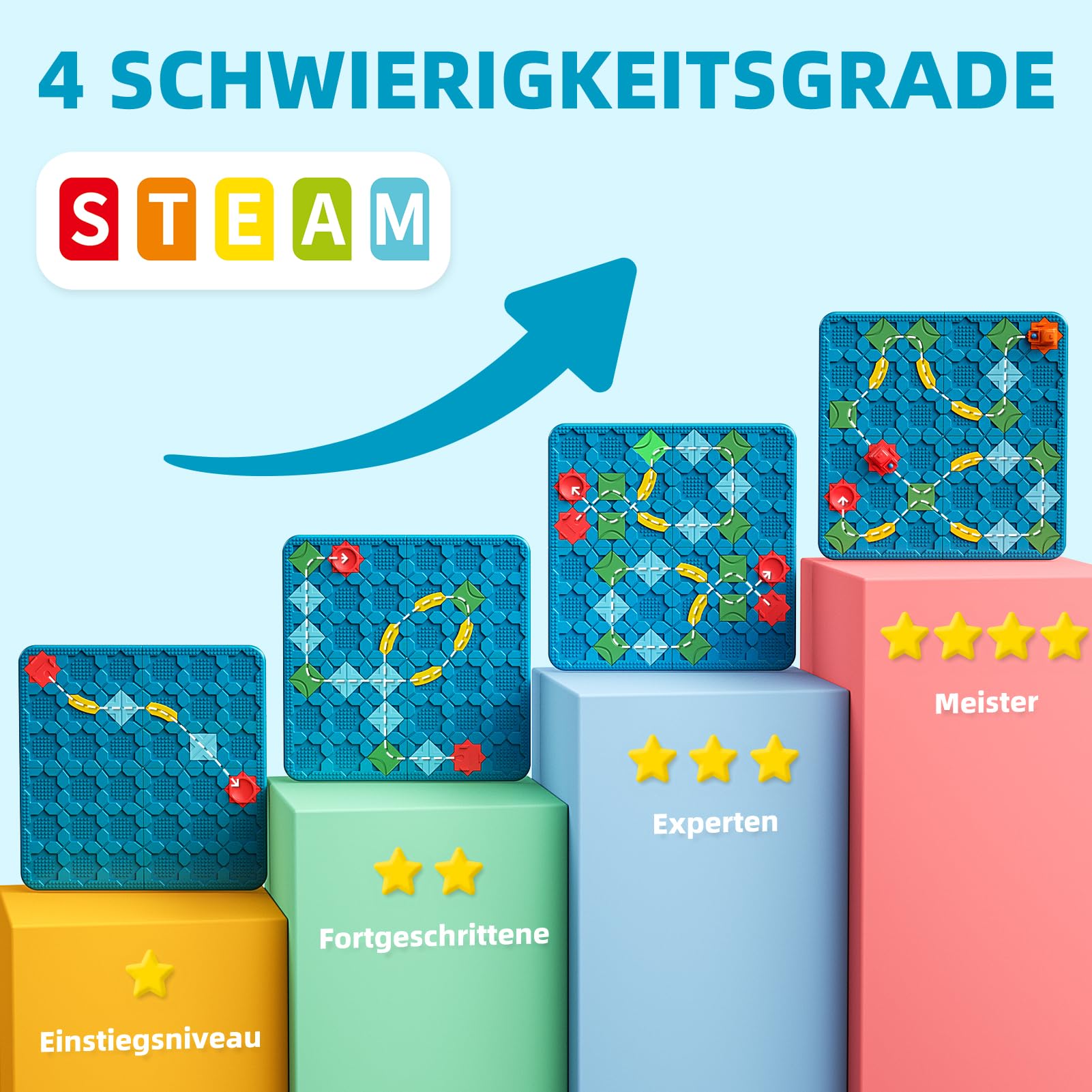 burgkidz Logischer Straßenbauer Brettspiel für Kinder 4 5 6 7 8 Jahre, 56 x 56 cm Großes Spielbrett Labyrinth Puzzle Logikspiel mit Rückzugbagger, STEM Geschenk Kinderspielzeug 2