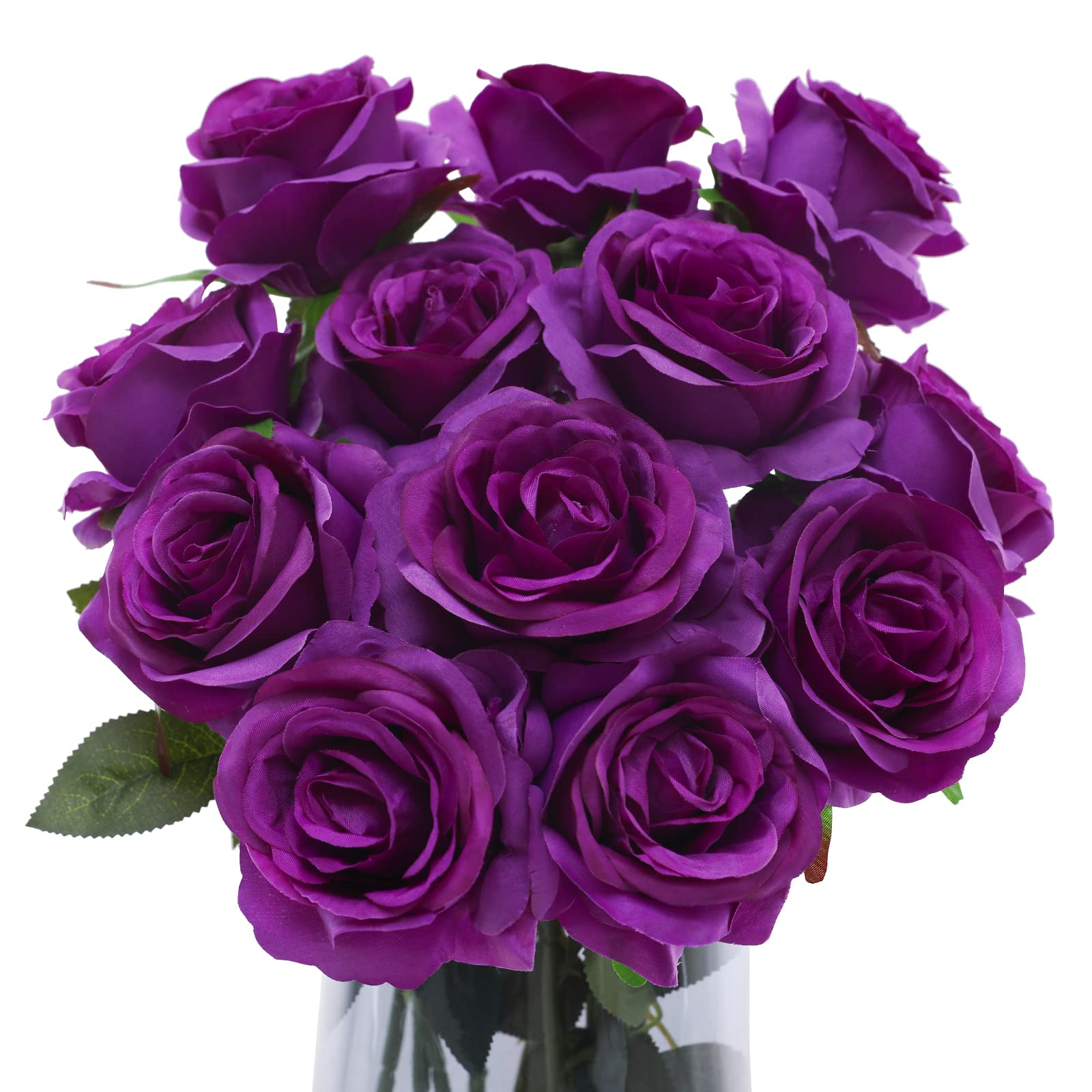 Floralsecret 12 Pcs Artificial Roses Flowers Silk Flower Bouquet Fake Single Stem with Long Stem for Home Wedding Party Garden Decoration(Purple)