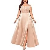 MISSMAY Women's Plus Size Sequin Lace Off Shoulder Satin Slit Formal Evening Party Maxi Dress