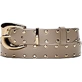 Asaloy Women's Studded Leather Belts,Adjustable Womens Belts,Suitable for Jeans and Dresses Punk Belt,Length 105cm/116cm