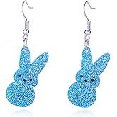 Easter Earrings for Women Cute Bunny Rabbit Peep Earrings,Wooden Rabbit Drop Dangle Earring Easter Jewelry Spring Holiday Outfit Accessories
