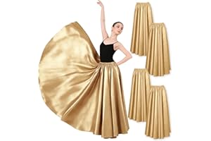 ZLDPQ 4PCS Satin Maxi Skirt for Women Circle Dance Skirts Ankle Length Long Skirt Women for Flamenco Belly Dance Party