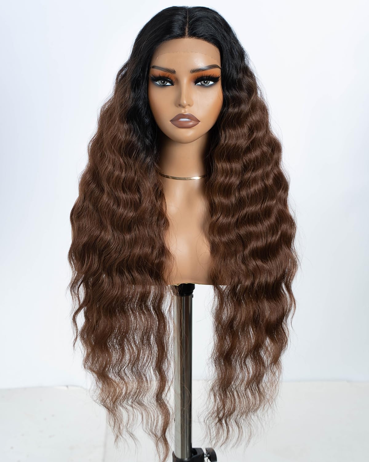 Style Icon Brown Lace Front Wigs 30 inches Long Curly Wavy Synthetic Wigs Deep Middle Part Baby Hair Wigs for Women Heat Resistant Fiber (TT1B/30)