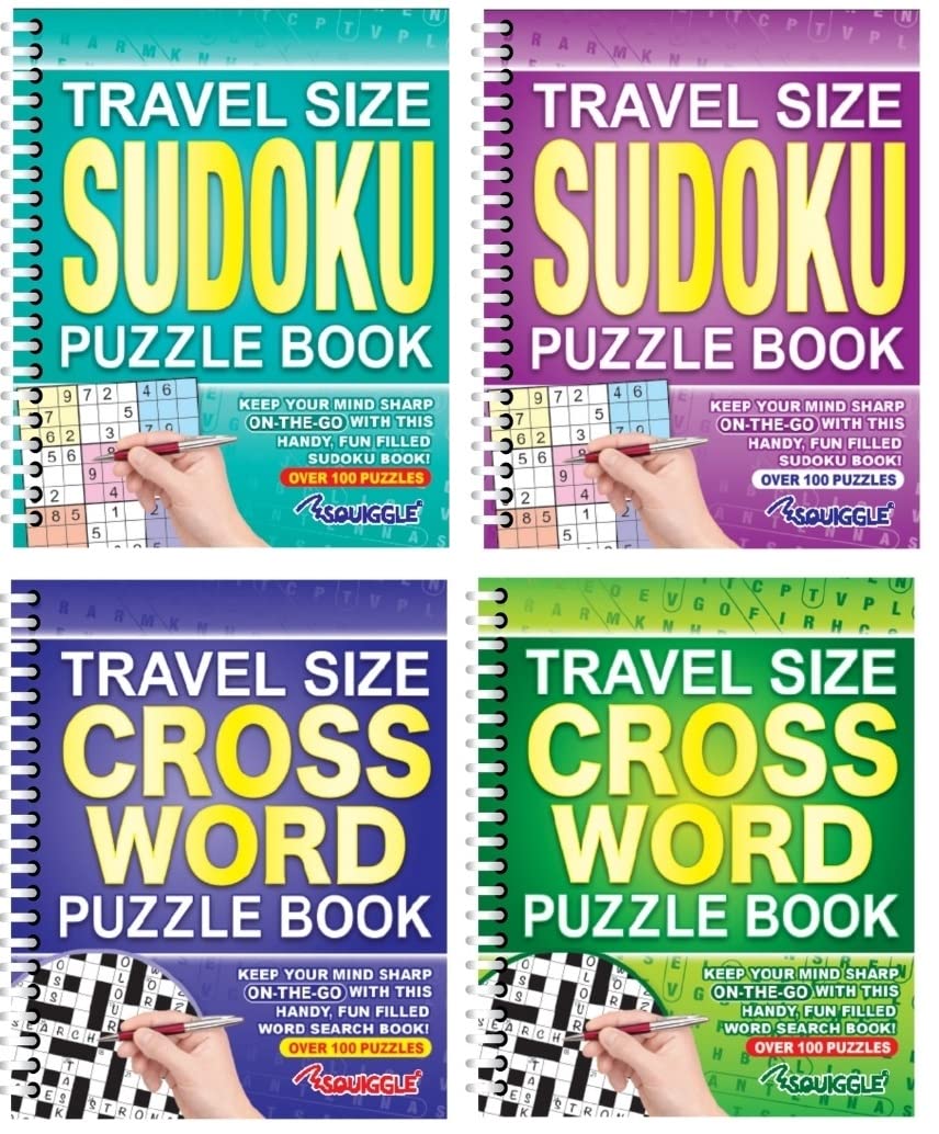 BG Wiro Travel Size A5 Wordsearch Sudoku Crossword Puzzle Books, Set of 4 - Choose Your Set (SET 1)
