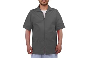 UNILOOMI Men's Scrub Jacket Zip Front Short Sleeve