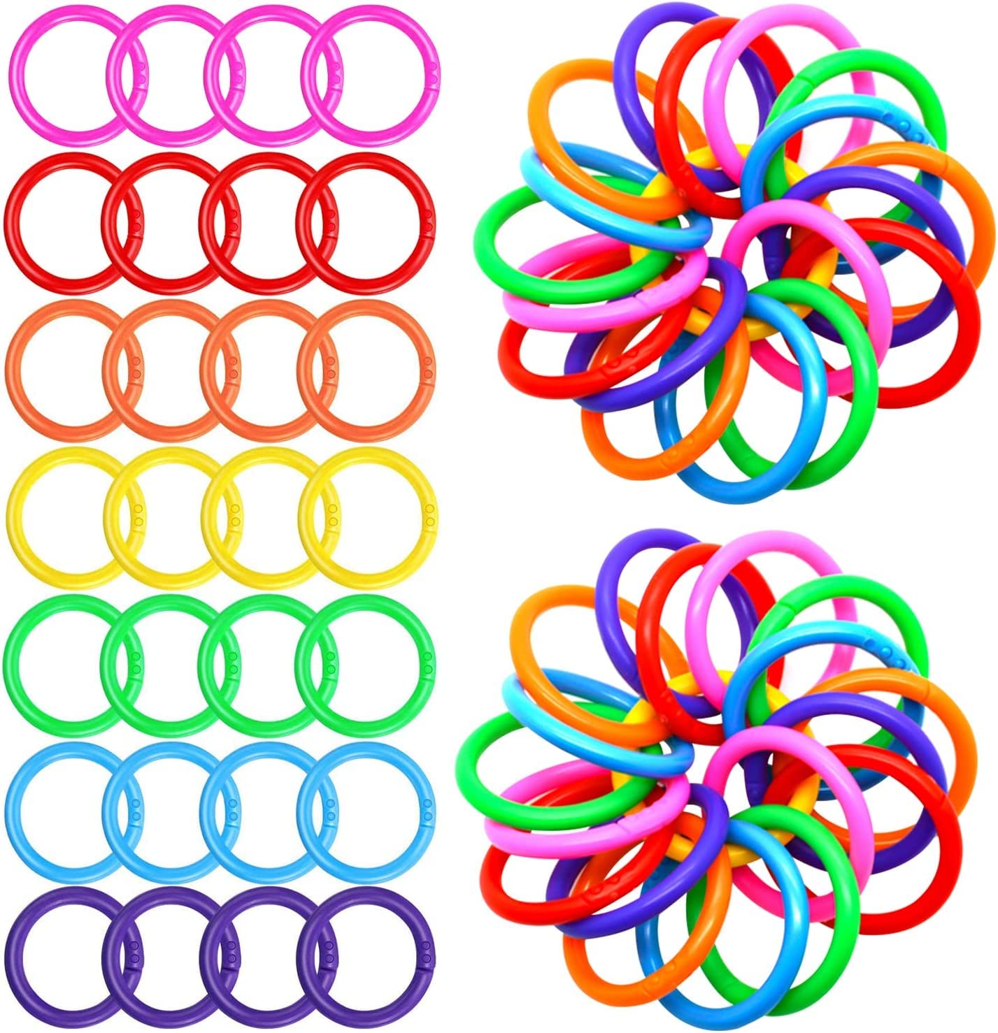 100PCS Plastic Loose-Leaf Ring, Multi-Color Notebook Binder Rings, DIY Tools for Keychain, Scrapbook, Index Cards, Book, Accessories and Document Stack (7 Colors Quantity Random shipments, 28mm) — image 1