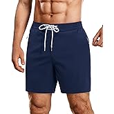 Gleeease 7inch Mens Swim Trunks: with Mesh Liner Zipper Pocket Drawstring Quick Dry Stretch Comfort Lined Striped Beach Pool