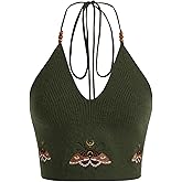 Verdusa Women's Going Out Tops Y2k Gothic Clothes Crochet Halter Top Western Boho Cowgirl Outfits