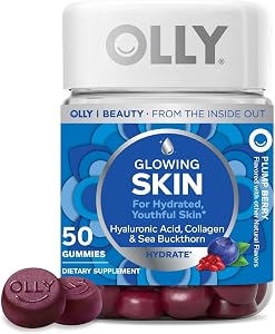 OLLY Glowing Skin Gummy, Hydrated & Youthful Skin,* Hyaluronic Acid, Collagen Peptides, Sea Buckthorn, Plump Berry Flavor, 25
