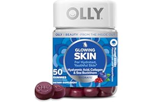 OLLY Glowing Skin Gummy, Hydrated & Youthful Skin,* Hyaluronic Acid, Collagen Peptides, Sea Buckthorn, Plump Berry Flavor, 25 Day Supply - 50 Count