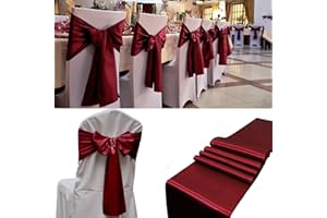 SATULGAU 100 PCS Satin Chair Sashes Decorative Bow Satin Chair Sashes Ties Seat Ribbon Bows Chairs Cover Band for Wedding Party Event Ceremony Reception Holiday Banquet Home Kitchen Decor(7 x108 inch,Burgundy)