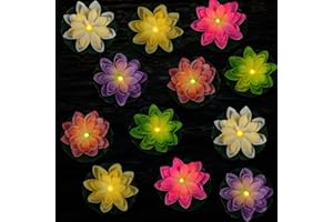 LACGO 12 PCS Waterproof Floating Lotus Light - Diwali Floating Flower Light Battery Operated Water Activated Warm White Light Pool Flower Lamp Wedding,Anniversary,Garden Decoration(6 Inch, Mix-Color)