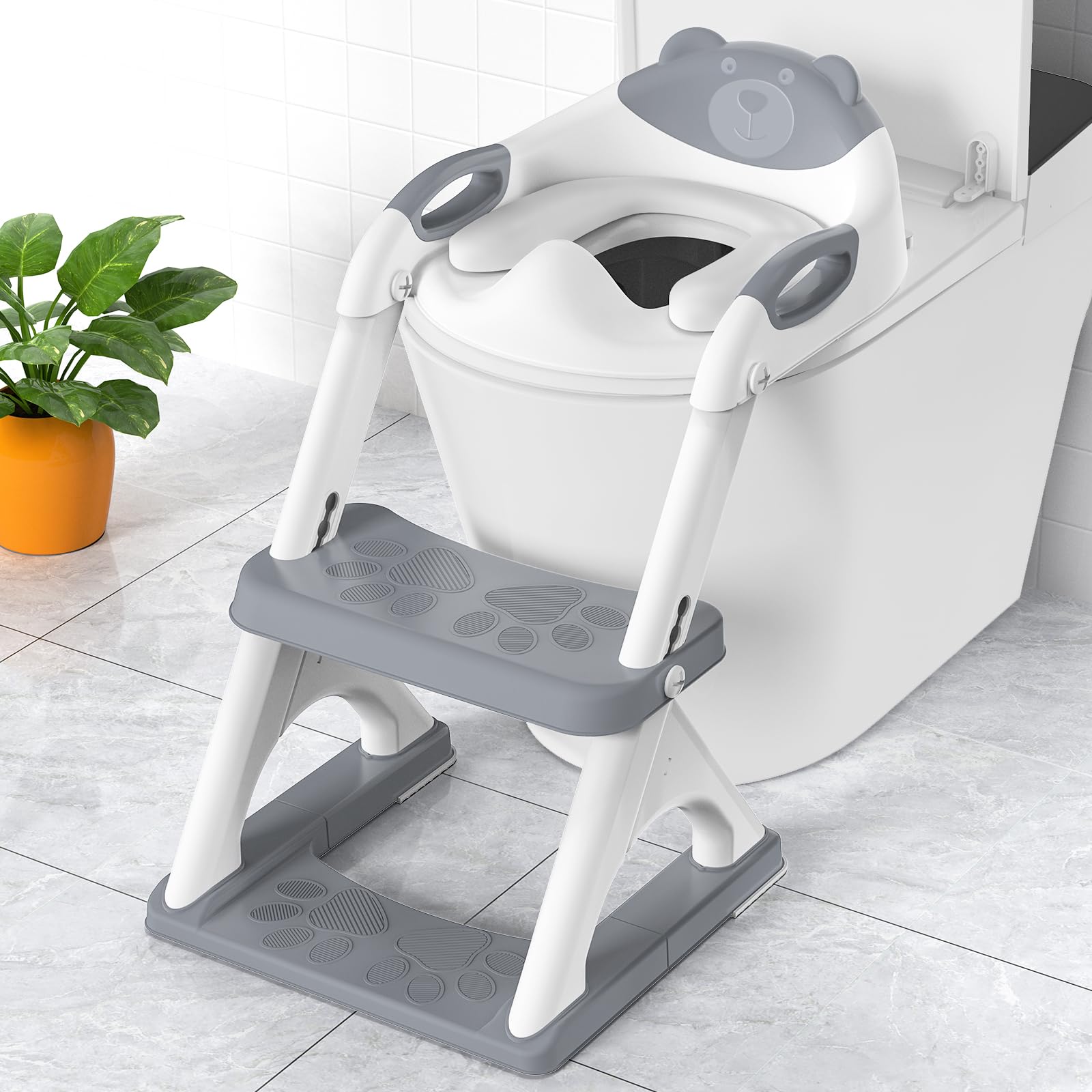Photo 1 of SKYROKU Potty Training Seat for Toddlers – 2-in-1 Adjustable Potty Ladder with Step Stool, Anti-Slip Cushion, Splash Guard & Extra-Wide Pedals, Supports 200+ lbs, Ideal for Boys & Girls