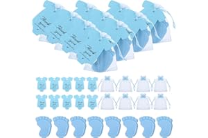 MAAHONGH 60 Sets Baby Shower Favors Soap Feet Scented, Baby Shower Party Favors Feet Soap Party Bulk Gifts for Guest With Organza Bags Thank You Cards Return Gifts Gender Reveal Prizes Birthday Souvenirs(Blue)
