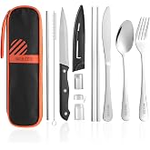 INKULEER Travel Cutlery, Portable Cutlery Set | Portable Silverware Set, 18/8 Stainless Steel Lunch Reusable Travel Cutlery Set, Fork and Spoon/Knife Set for Camping | Full-size camping cutlery set.