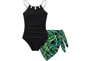 ACOCOPY Girls Swimsuits One Piece Quick Dry Bathing Suit with Mesh Cover Ups Adjustable Straps Cut Out Beach Swimwear 7-16Y