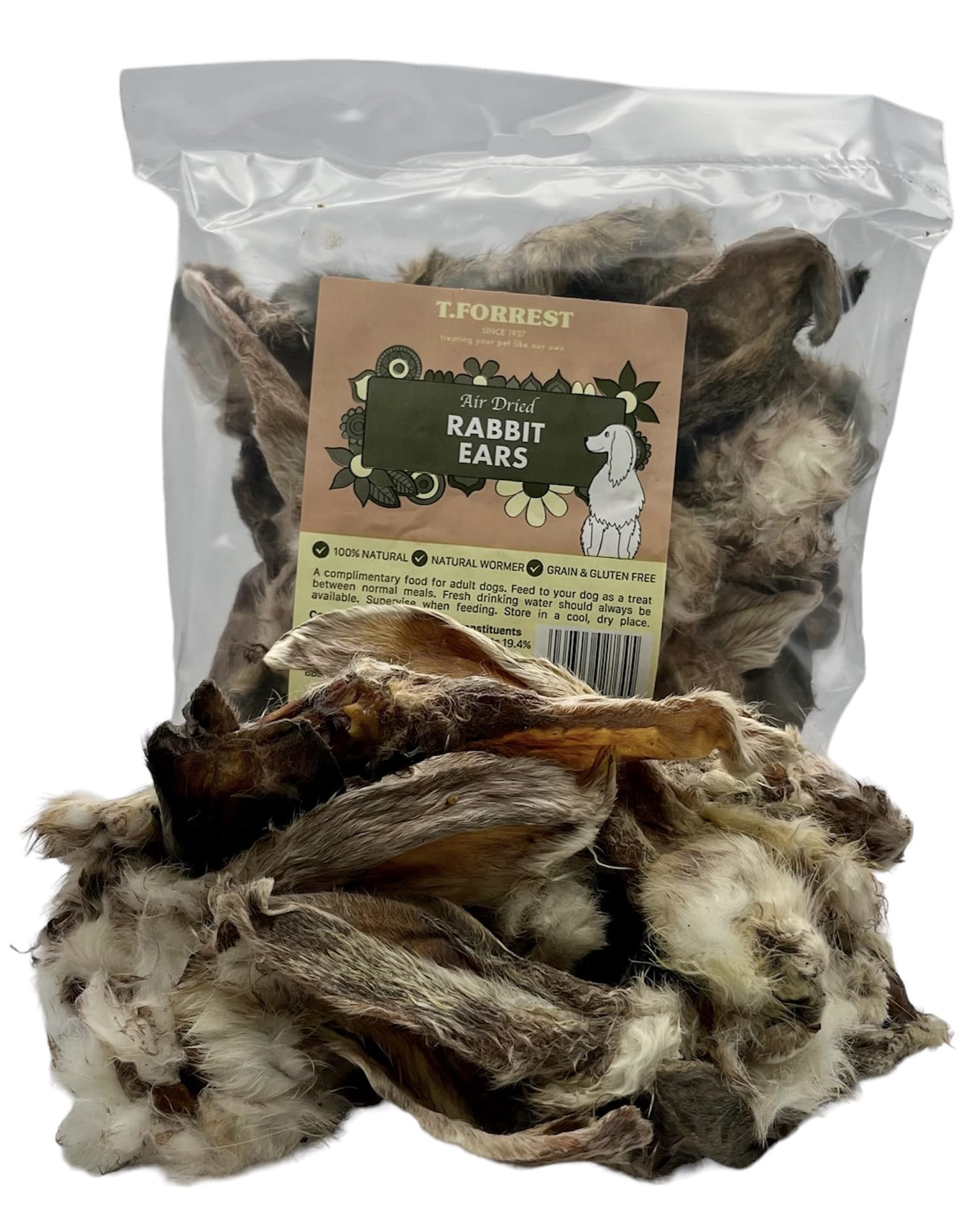 UK Air Dried Rabbit Ears with Fur x 180g for Dogs - 100% Natural Treats - Grain & Gluten Free