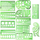 ipxead 11 Piece Geometric Drawing Template Measuring Ruler, Transparent Green Plastic Ruler with Portable Plastic Bag for, fo