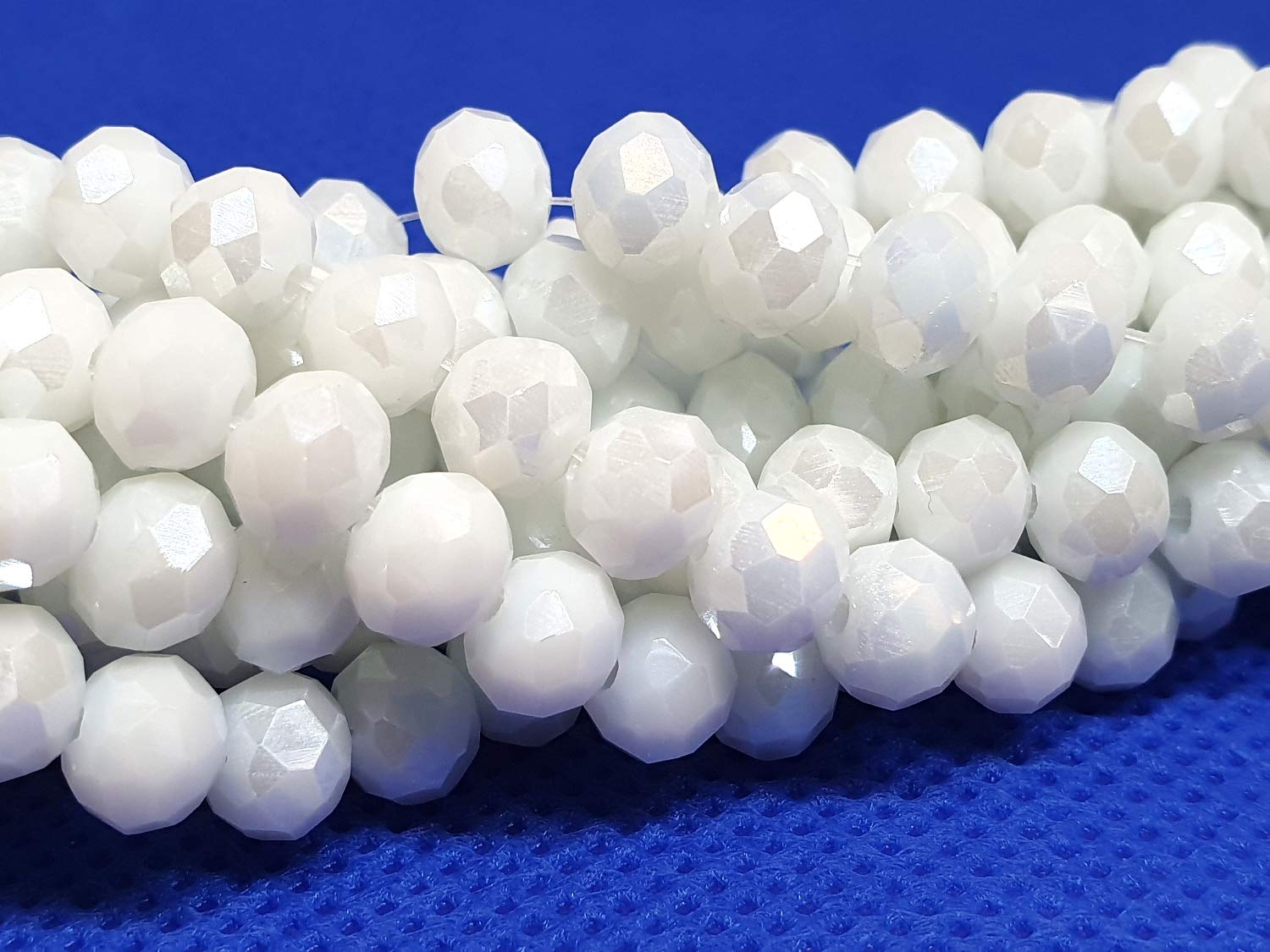 Czech Crystal Glass Beads, CZ Bohemian Faceted Rondelle Glass Beads, 4/6/8/10 mm (Chalk White AB, 6x4 mm) — image 1