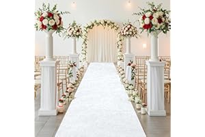 ROMANKAS Aisle Runner for Wedding Ceremony 2x15 FT White Velvet Runner Wedding Aisle Decorations with Carpet Tape Outdoor Beach Wedding Carpet Decorative Aisle Runners Rug for Birthday Banquet