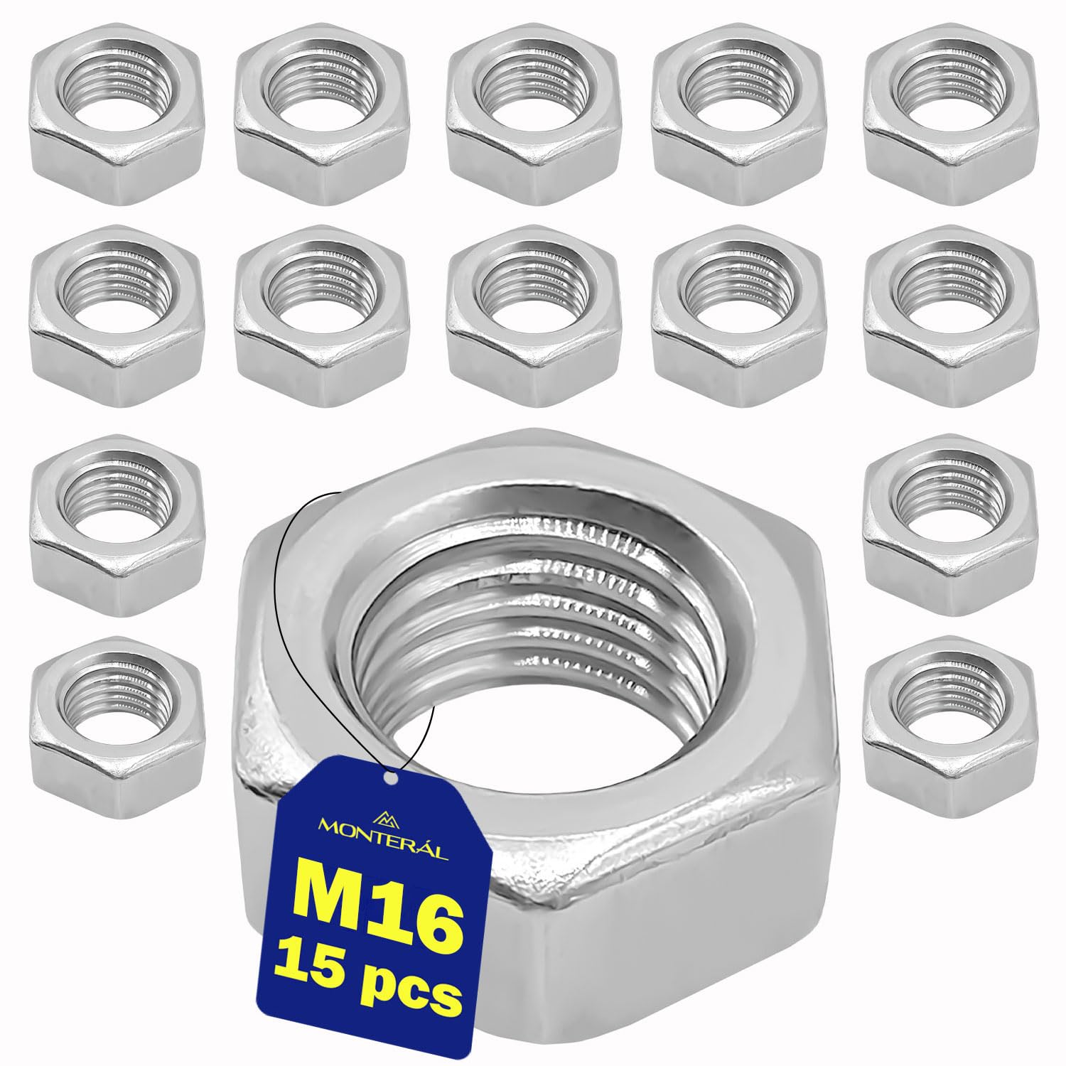 15 Pieces Hexagon Nut M16 DIN 934 Made of Steel and Equipped with Self Locking System - Warranty 10 Years – MONTERAL