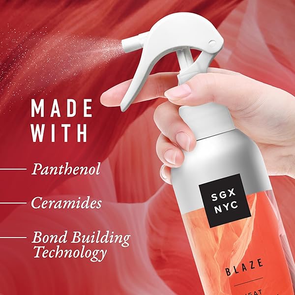 SGX NYC BLAZE LEAVE-IN HEAT PROTECTION AND PRIMER – HEAT PROTECTOR INFUSED WITH CERAMIDES – HEAT STYLING SPRAY REVITALIZES DAMAGED HAIR – 7.2 OZ, CRANBERRY