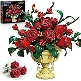 PLAXSOON Rose Flower Building Set, 969 PCS Botanicals Flowers Bouquet Building Block Kit with Pot, Artificial Bonsai Plant Collection Office Home Decor, Birthday Gift for Adults Women Boys Girls 12+