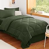 CozyLux Twin XL Comforter Set Olive Green - 5 Pieces Twin Extra Long Bed in a Bag for College Dorm, All Season Bedding Set for Girls and Boys, Soft Bed Set with Comforter, Sheets, Pillowcase & Sham