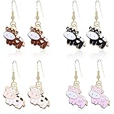 Vavhoo 4 Pairs Cow Farm Pet Dangle Hook Earrings Cute Golden Cow Animal Drop Earrings for Women Birthday Friendship Party Accessories Jewelry Gift Set