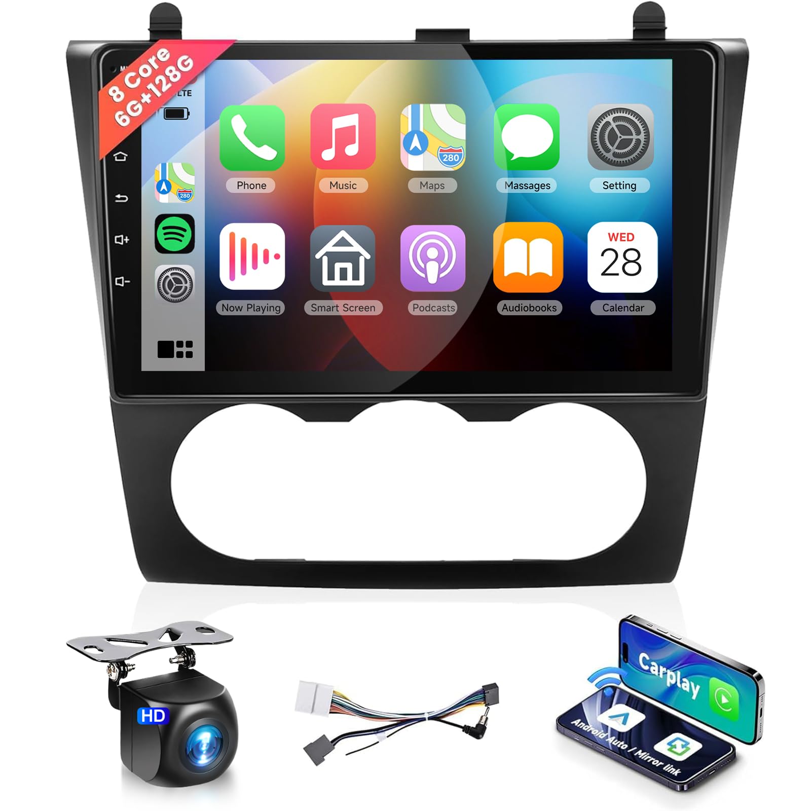 Photo 1 of 8Core 6G 128G Radio for Nissan Altima 2008 2009 2010 2011 2012 Car Stereo Replacement with 9inch 1280x720 IPS Touchscreen/Wireless CarPlay/Android Auto/DSP 46EQ/5.0 BT/GPS/WiFi/59UIs/Backup Camera