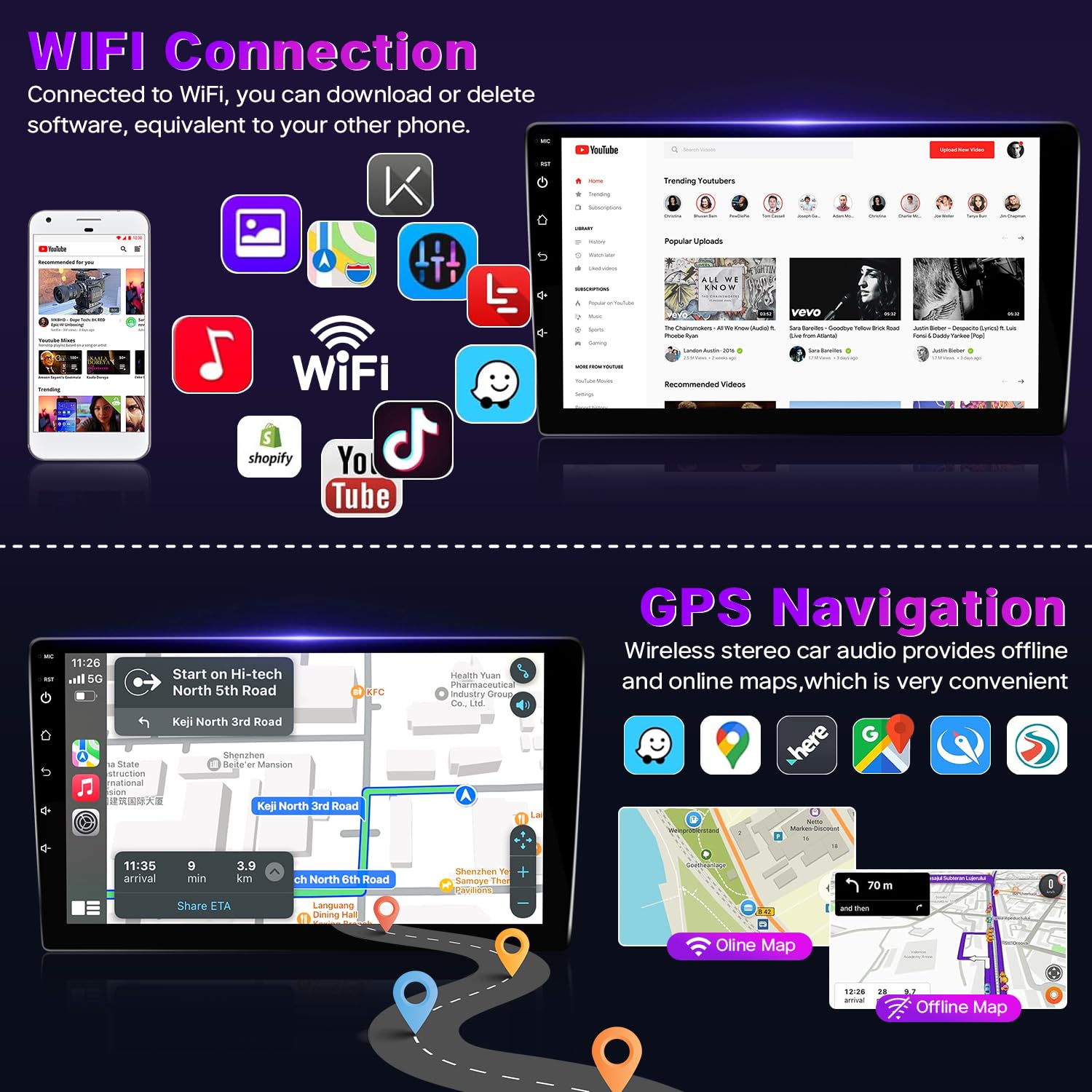 Leadfan Car Stereo for Honda Civic 2006 2007 2008 2009 2010 2011 Radio Compatible with Wireless Apple Carplay Android Auto 10.1'' Touchscreen GPS Navigation Bluetooth WiFi Backup Camera SWC (2+32G)