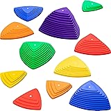 Sunny & Fun 11pc Balance Stepping Stones Obstacle Course for Kids | Rubber Grip Bottom River Stones in 4 Varying Sizes & Stee