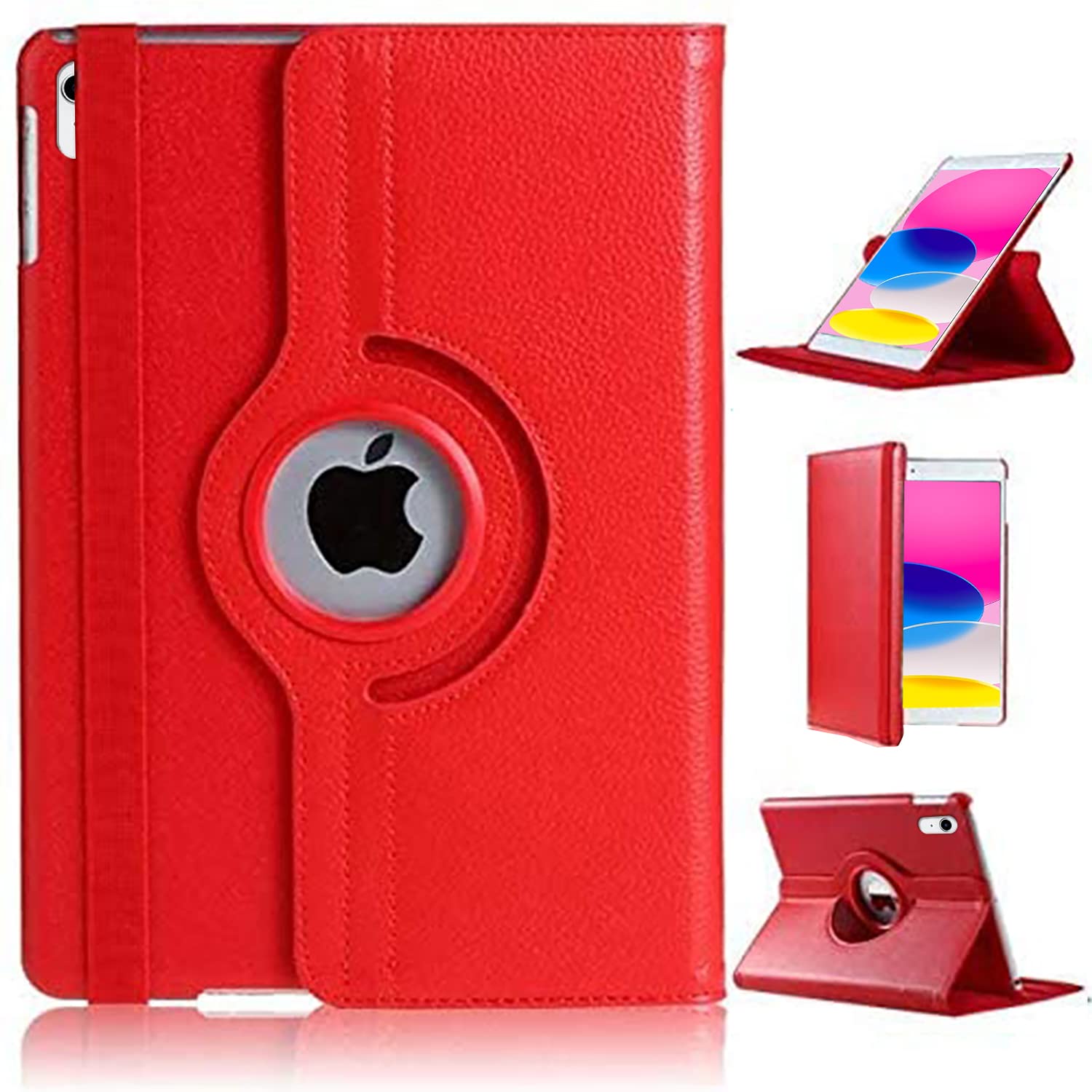 For iPad (A16) 11th Generation 2025 10th Generation 2022 Case [360 Rotating Stand] [Auto Sleep/Wake] PU Leather Smart Folio Protective Tablet Cover 11/10.9 inch (RED)