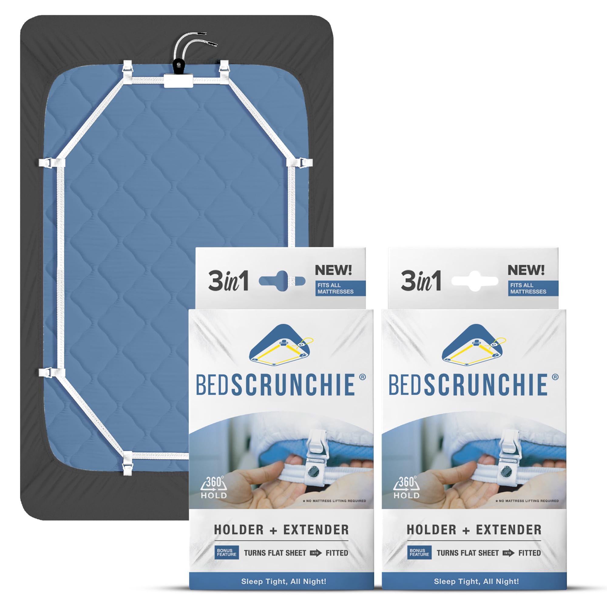 BED SCRUNCHIE Sheet Holder Straps (2 Pack) - Heavy Duty Gripper Clips - Strengthened Parachute Cord - 360 Degree Bed Sheet Tightener - Strongest and Effective Extender - Fits All Mattress Sizes