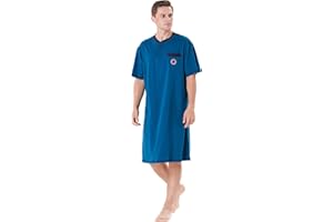 Keyocean Men Nightshirt, 100% Cotton Soft Comfy Short Sleeves Henley Neck Sleeping Loungewear